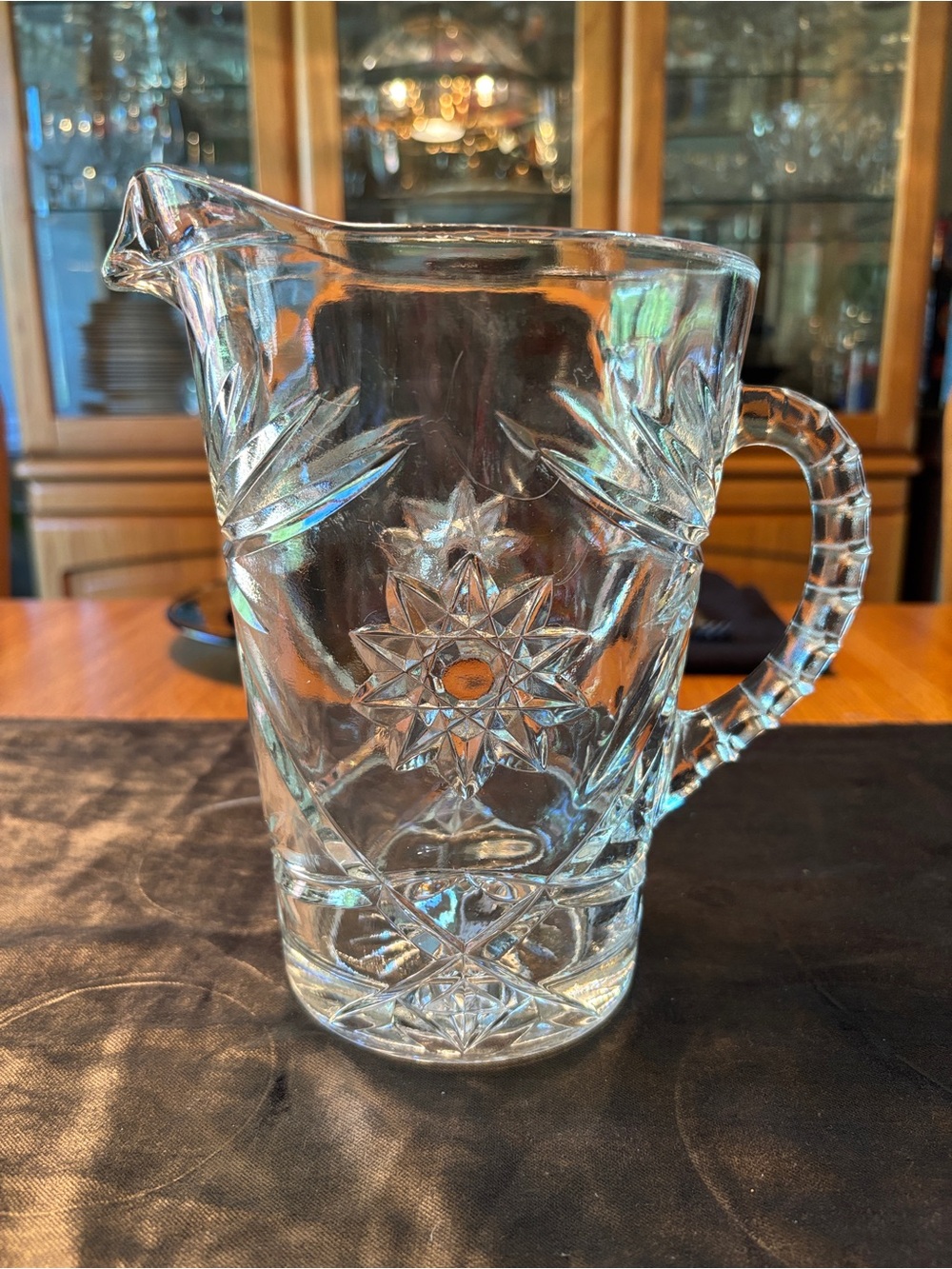 Vintage Anchor Hocking Clear Glass Cut-Pattern Pitcher